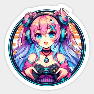 long hair anime gamer girl Sticker